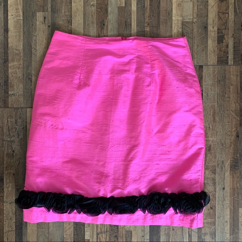Snappy Turtle Silk Floral Appliqué Trim Pencil Skirt Pink Sz 8